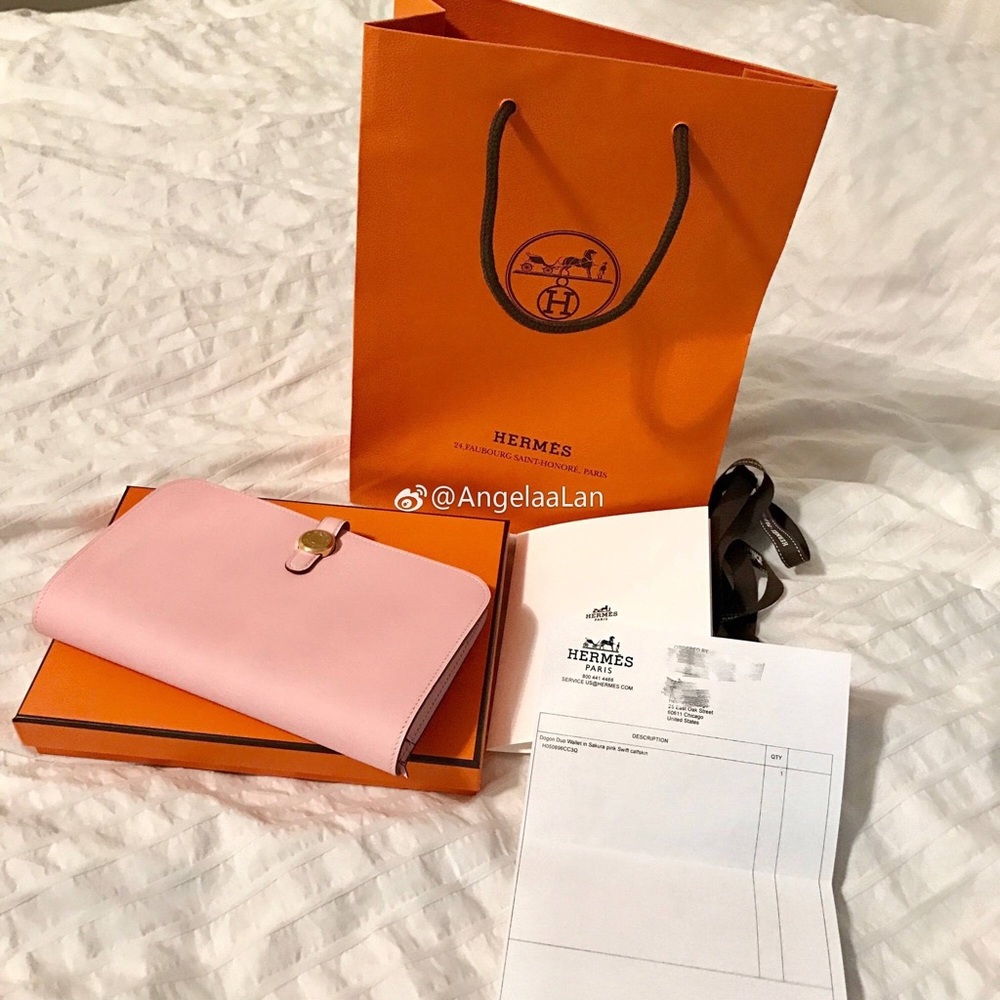 Hermes Dogon Duo wallet pink gold